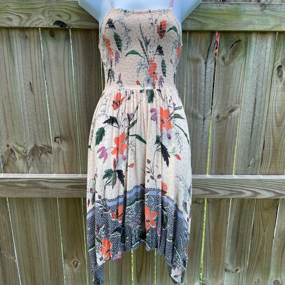 00’s Angie asymmetrical smocked top floral mini dress